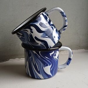 Pair of BORNN Blue Marble Enamelware Mug - Handmade in Turkey